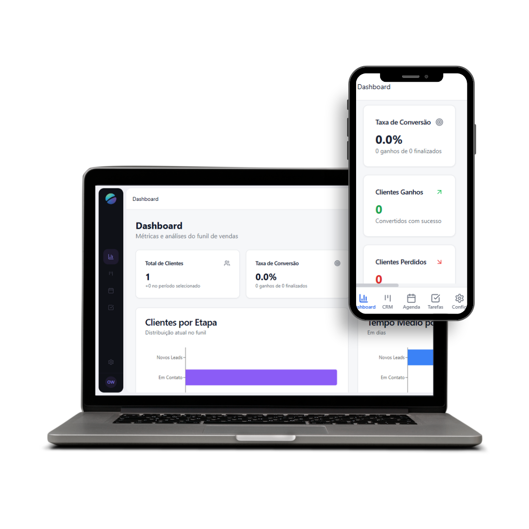 Mockup do Klivo em notebook e smartphone